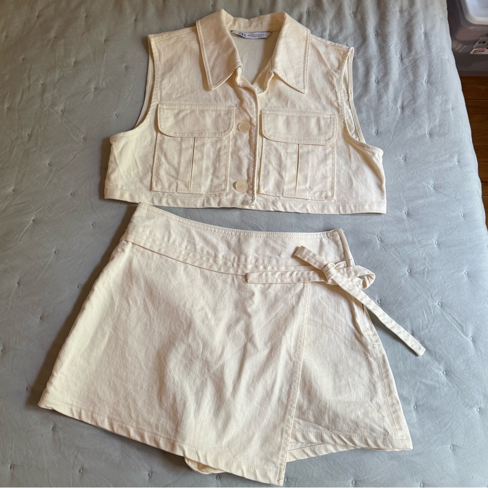 Zara Ivory Cropped Utility Top & Skort Set